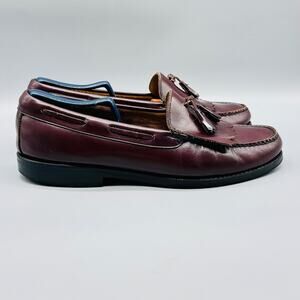 Bass Shoes Men 10.5 Burgundy Leather Loafer Tassel Kiltie Slip On Classic Dress